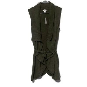 Christopher & Banks Green Tie In Front Sleeveless Knitted Sweater